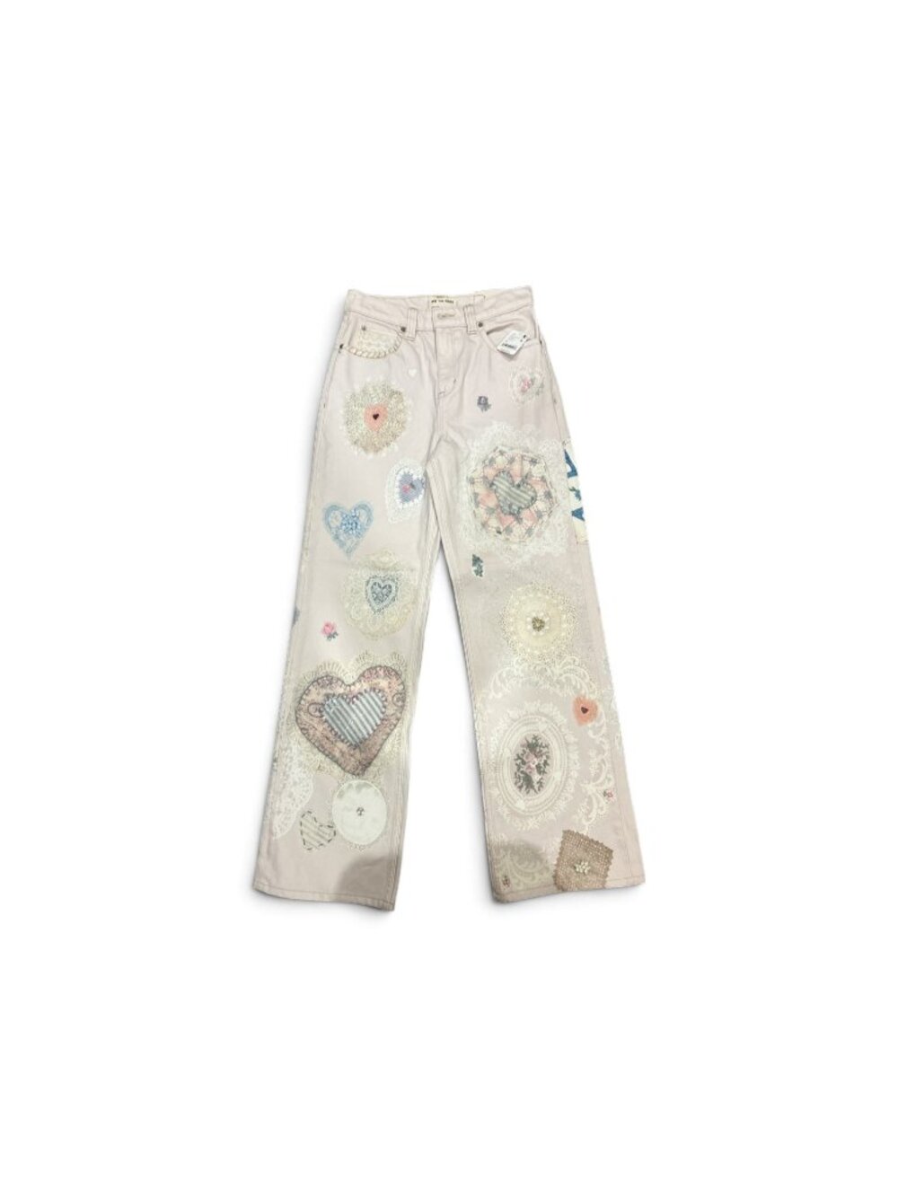 NWT Free People Tinsley Illusions Printed Jeans Heirloom Ivory - Size 26